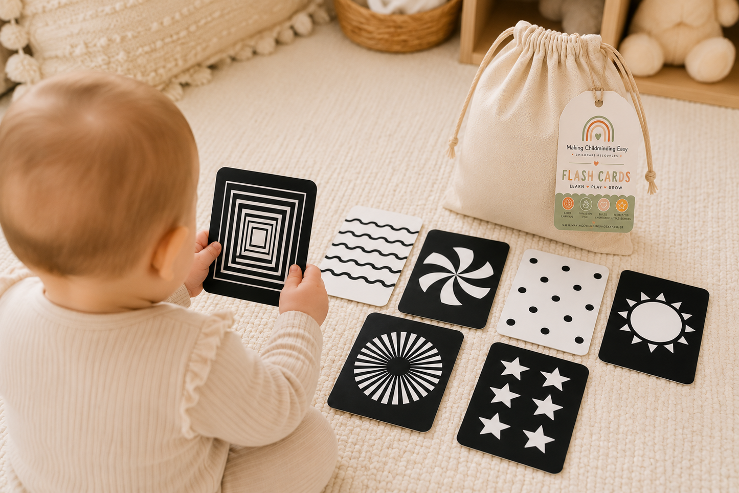 Baby Sensory Flash Cards | High Contrast Black & White Flashcards for Newborn Babies | Montessori Inspired Visual Cards