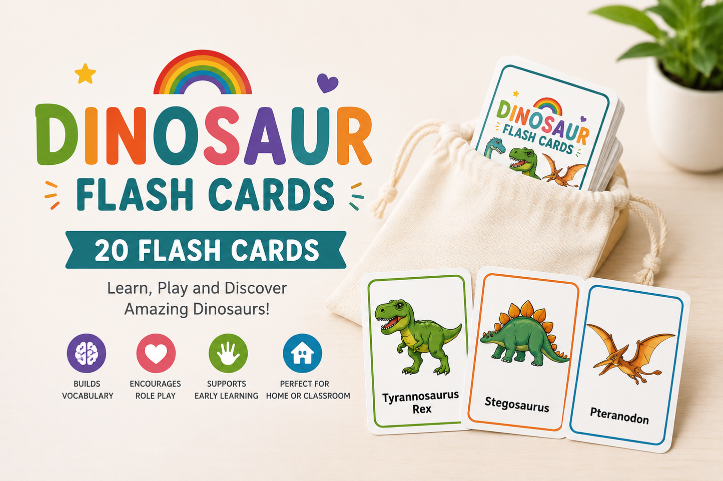 Dinosaur Flash Cards | Educational Dinosaur Cards for Early Years