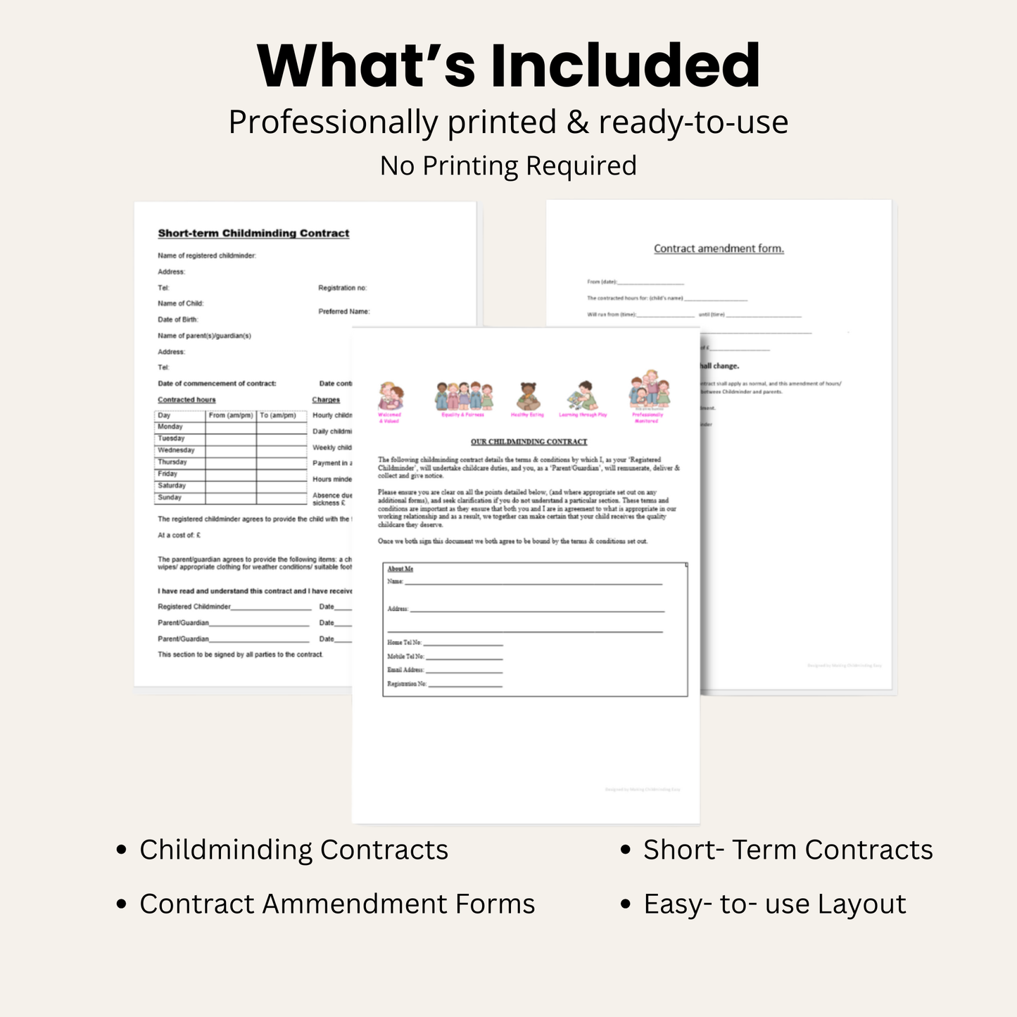Childminding Contracts Starter Pack | Printed & Ready to Use | Includes Contracts, Amendment Forms & Short Term Agreements