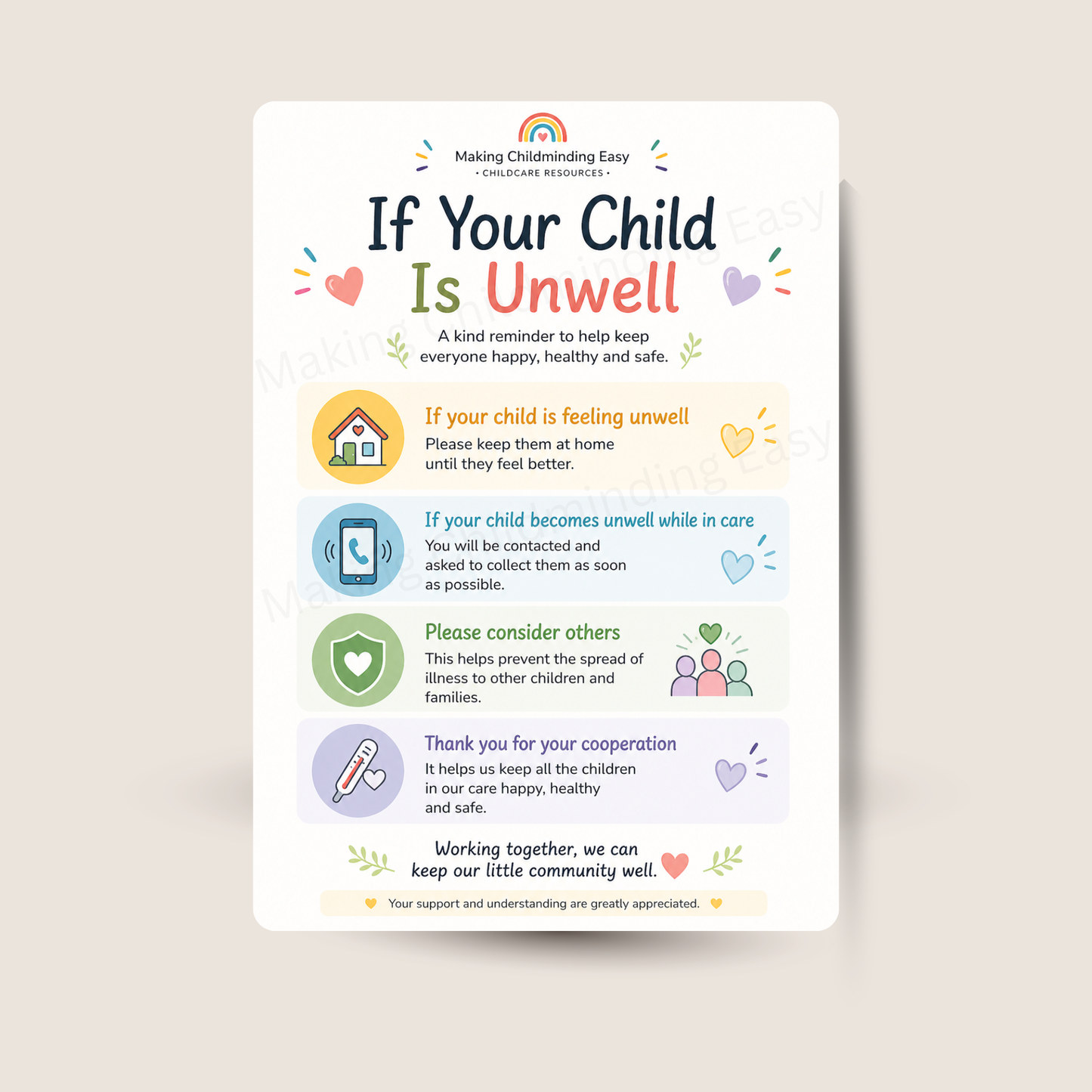 If Your Child Is Unwell Poster A4 | Childcare Illness Policy Reminder | Nursery & EYFS Display