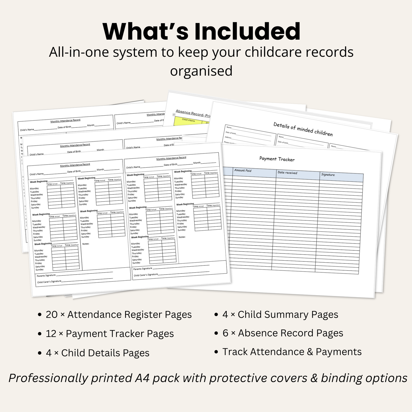 Childminder Attendance Register (Printed) | EYFS Compliant