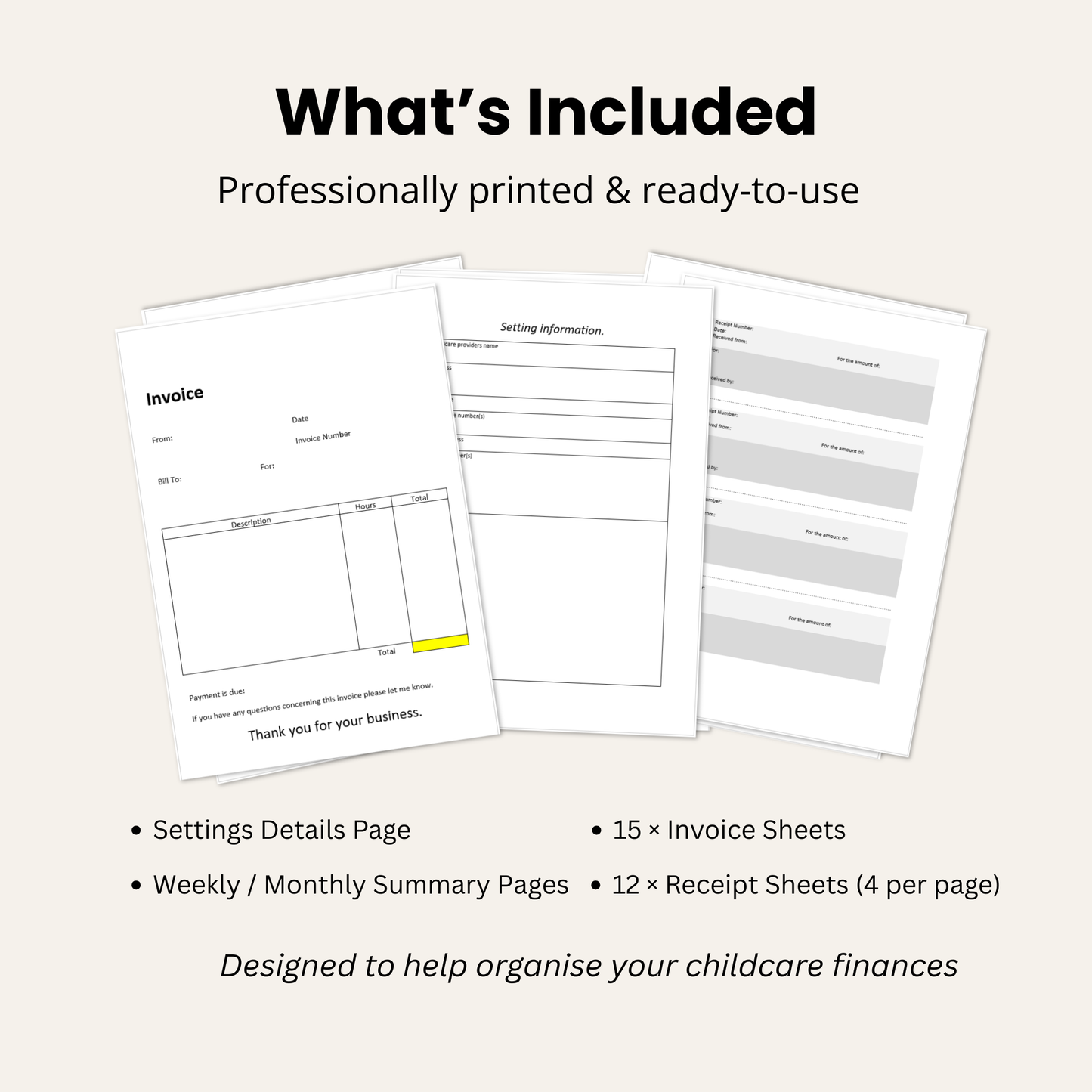 Childminder Invoice & Receipt Book | Payment Record Folder