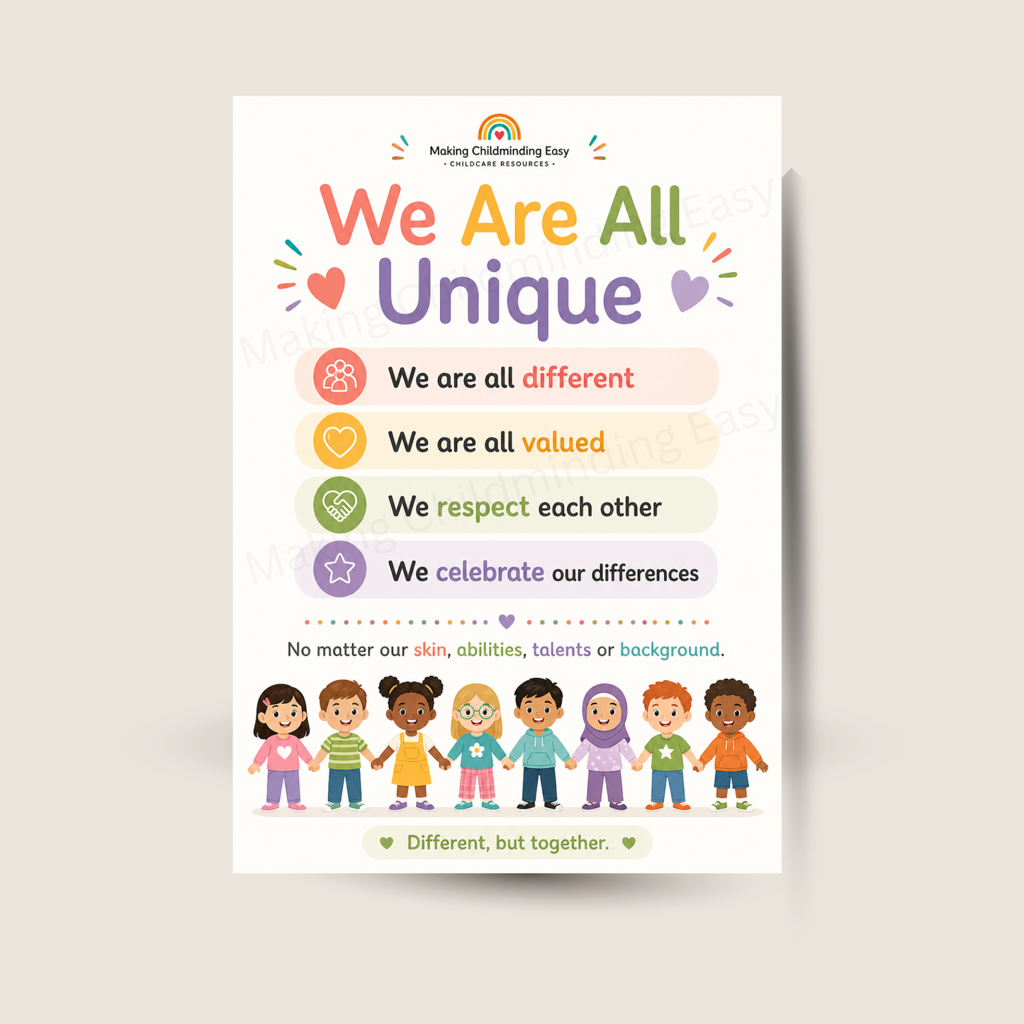 We Are All Unique Poster A4 | Diversity & Inclusion EYFS Poster | Childcare & Classroom Display