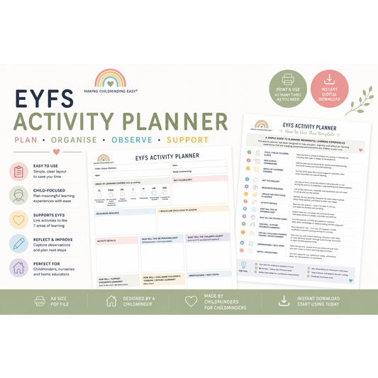 EYFS Activity Planner Template | Printable Childminder Planning Sheet | Early Years Observation & Activity Planner