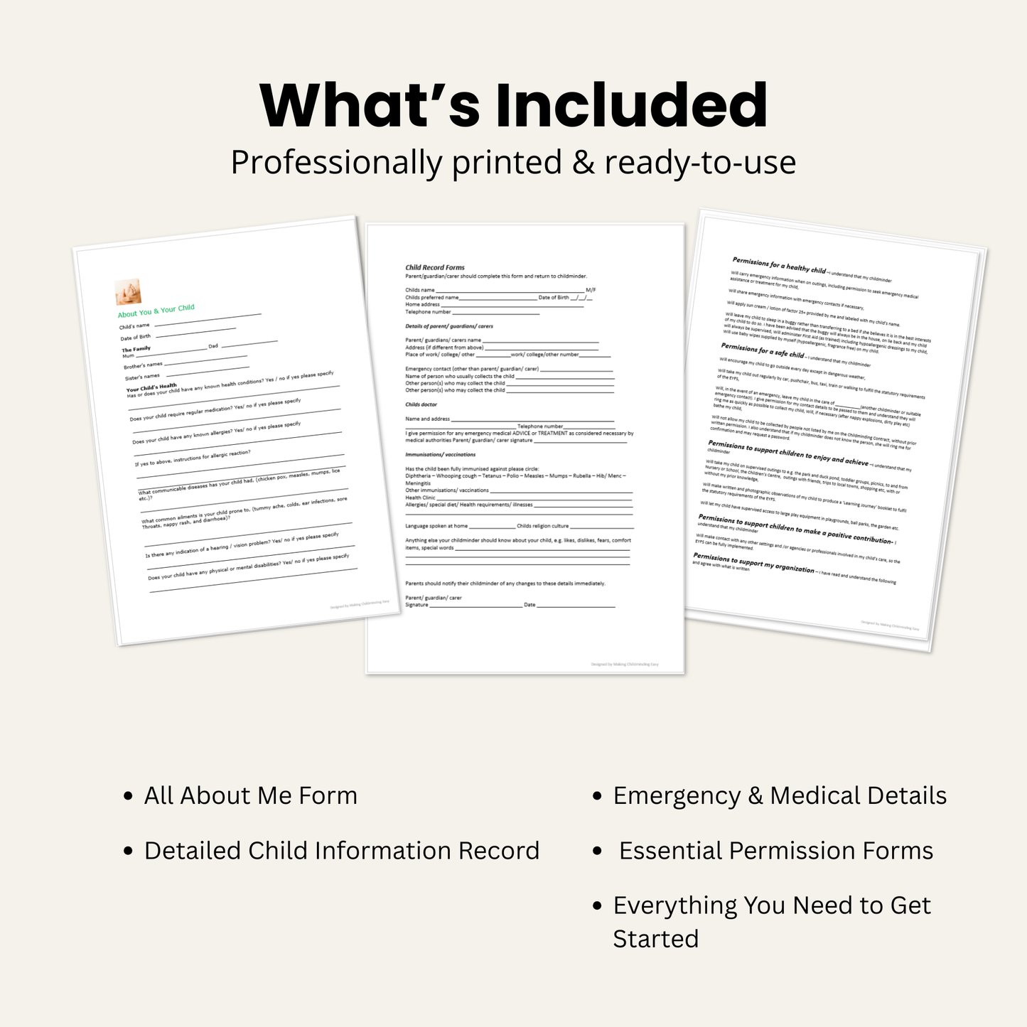 Childminding Permission Pack | All About Me & Child Record Forms (EYFS)