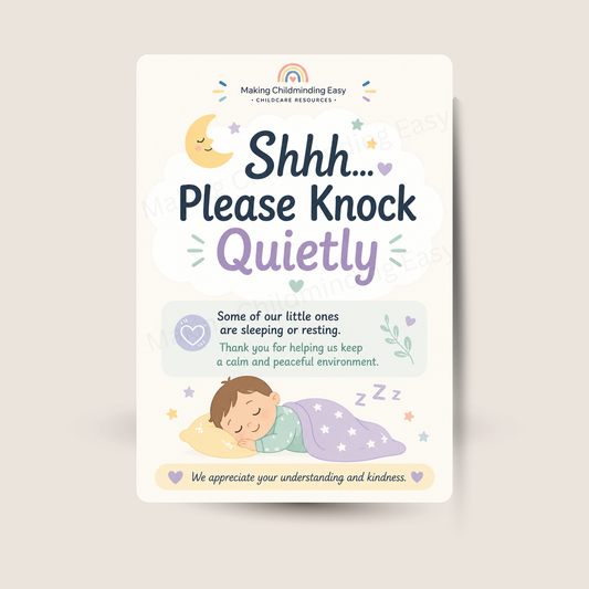 Please Knock Quietly Poster A4 | Nap Time Sign | Childcare Door Sign for Sleeping Children