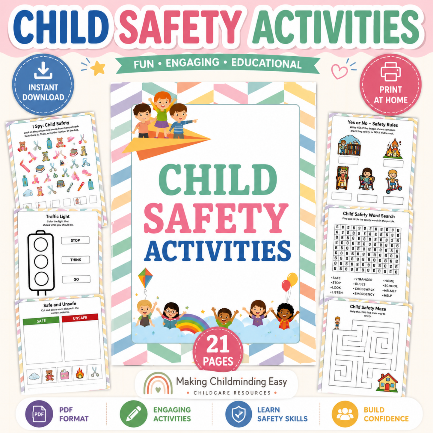 Child Safety Activities Printable Pack | 21 Educational Safety Worksheets for Kids