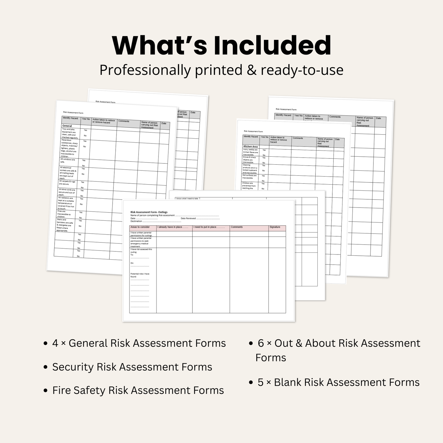 Childminder Risk Assessment Log Book |  Forms Included
