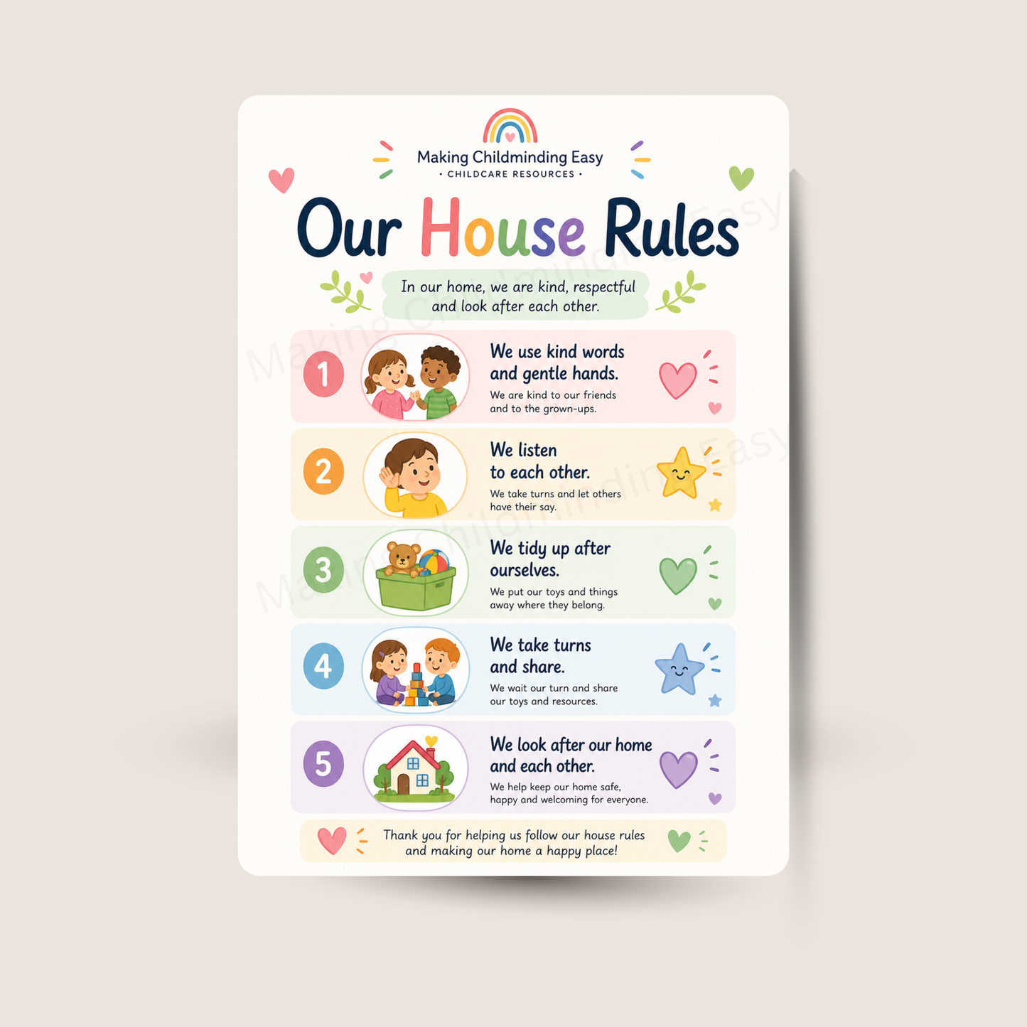 Our House Rules Poster A4 | EYFS Behaviour Poster | Childcare & Nursery Display