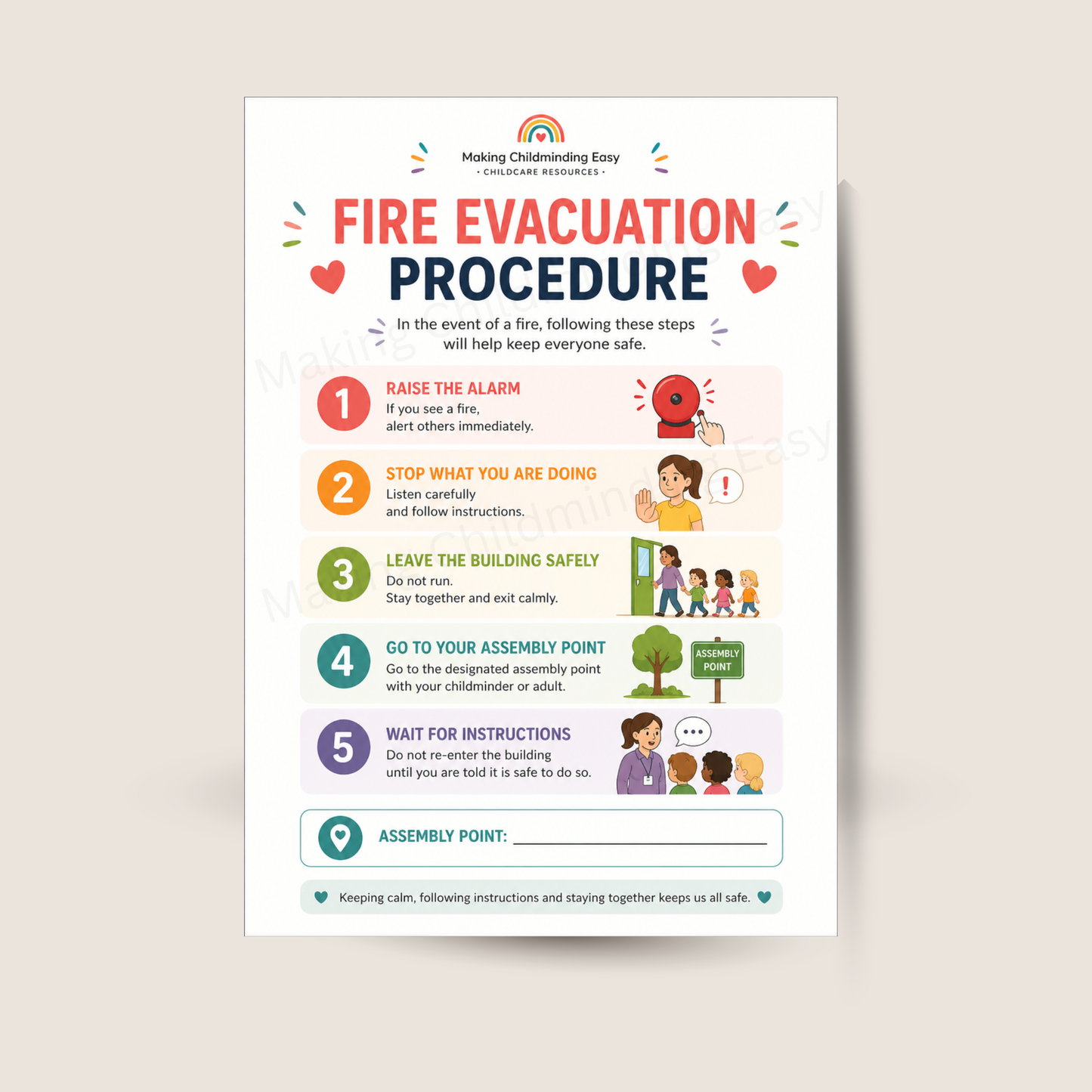 Fire Evacuation Procedure Poster A4 | Childcare Safety Poster | EYFS & Ofsted Display