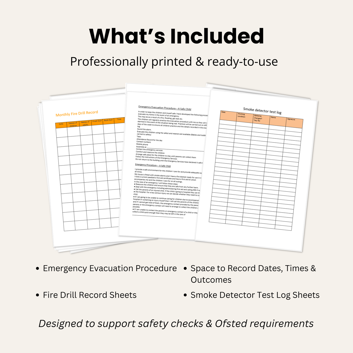 Childminder Fire Drill & Smoke Detector Log Book | Safety Record Folder