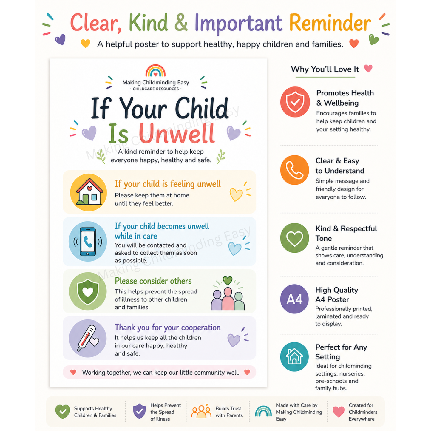 If Your Child Is Unwell Poster A4 | Childcare Illness Policy Reminder | Nursery & EYFS Display