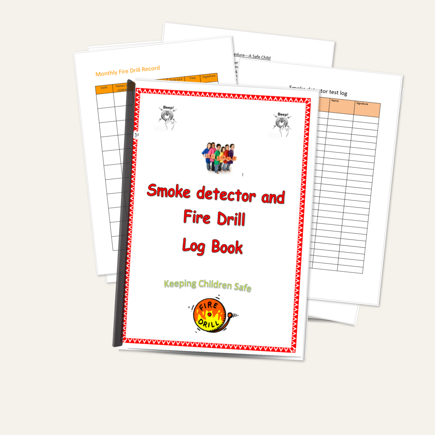 Childminder Fire Drill & Smoke Detector Log Book | Safety Record Folder