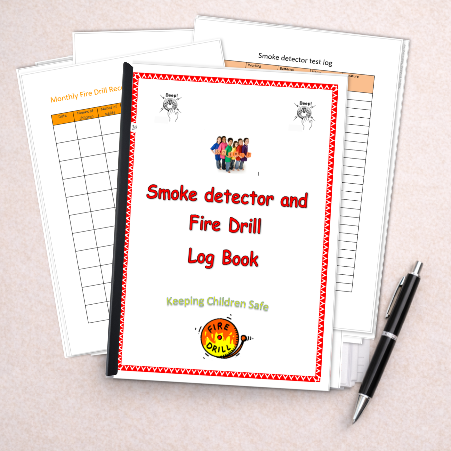Childminder Fire Drill & Smoke Detector Log Book | Safety Record Folder