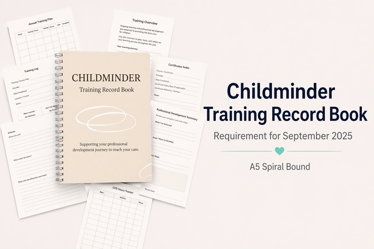 Childminder Training Record Book A5 | CPD Log & Professional Development Planner