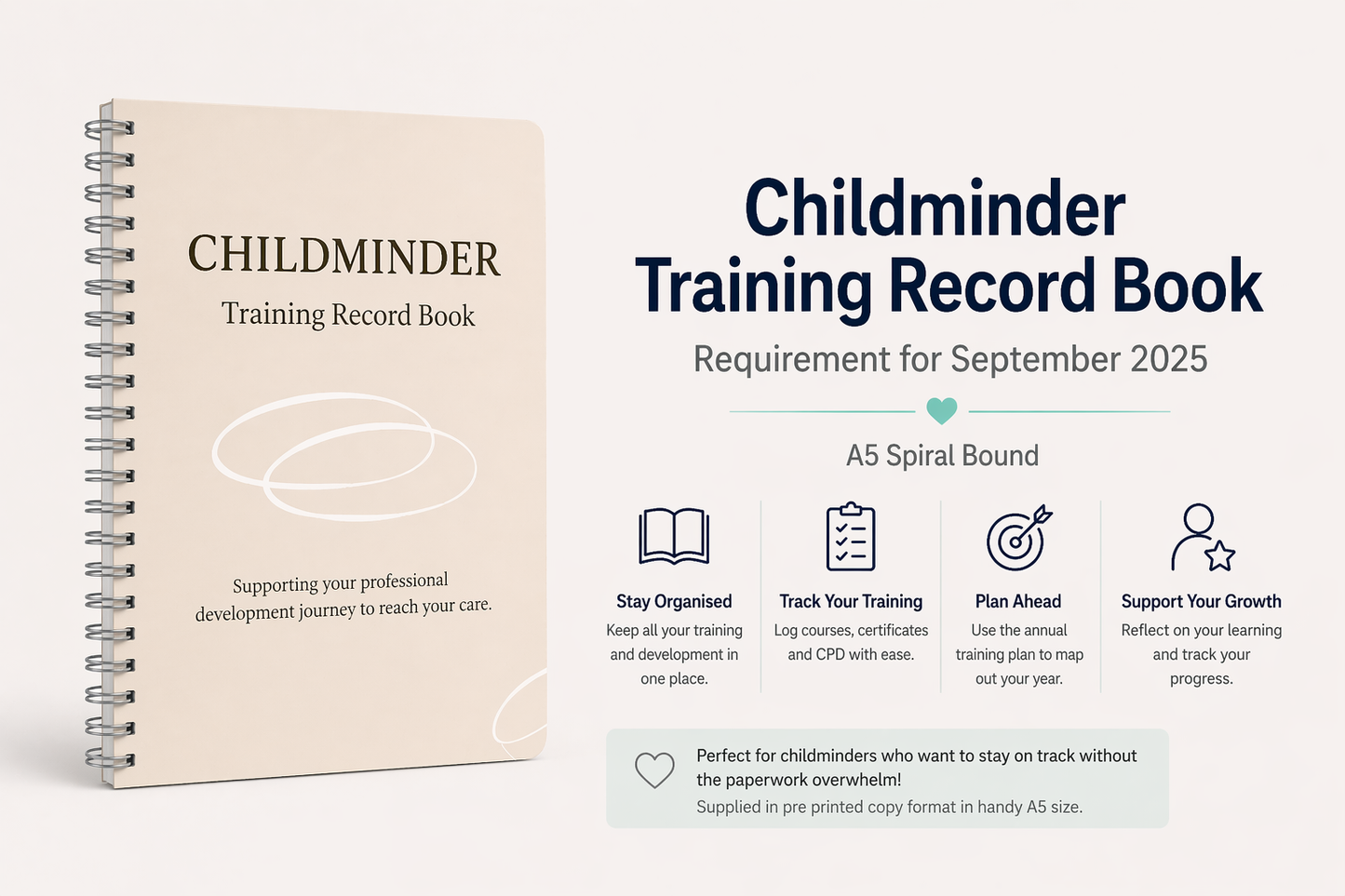 Childminder Training Record Book A5 | CPD Log & Professional Development Planner