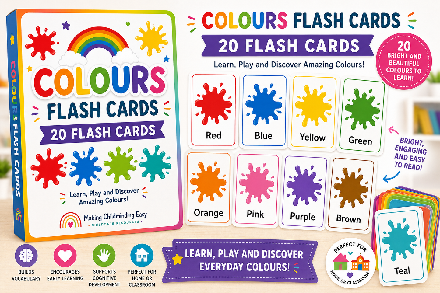 Colours Flash Cards | Set of 20 Educational Colour Learning Cards for Toddlers & Early Years