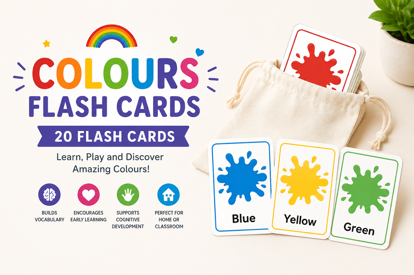 Colours Flash Cards | Set of 20 Educational Colour Learning Cards for Toddlers & Early Years