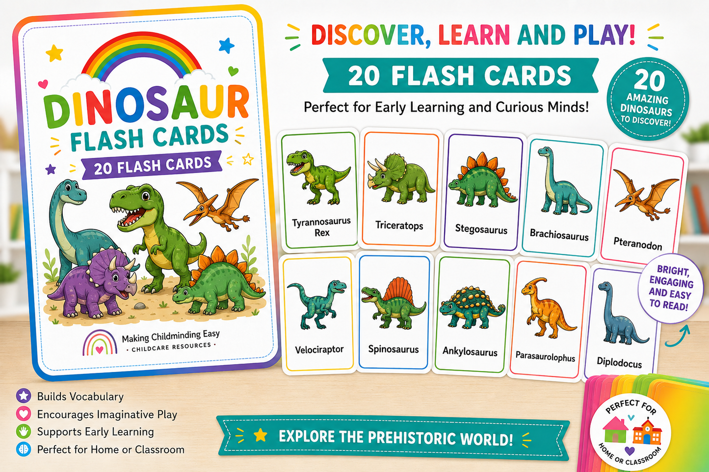 Dinosaur Flash Cards | Educational Dinosaur Cards for Early Years