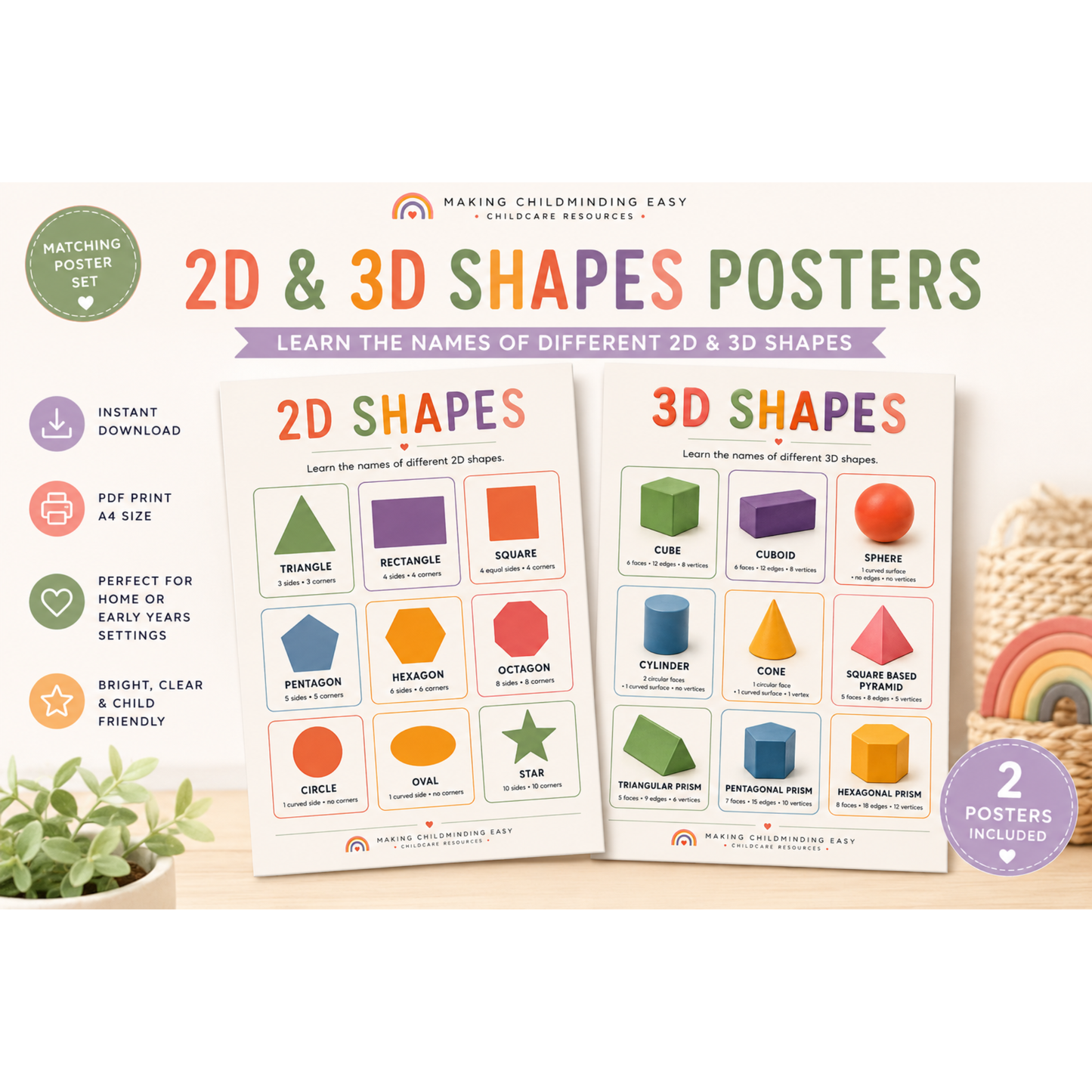 2D & 3D Shapes Printable Posters | Early Years Learning Set