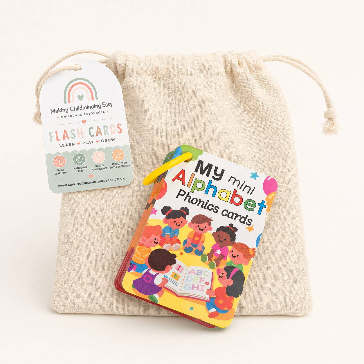 Mini Alphabet Phonics Cards with Cotton Storage Bag