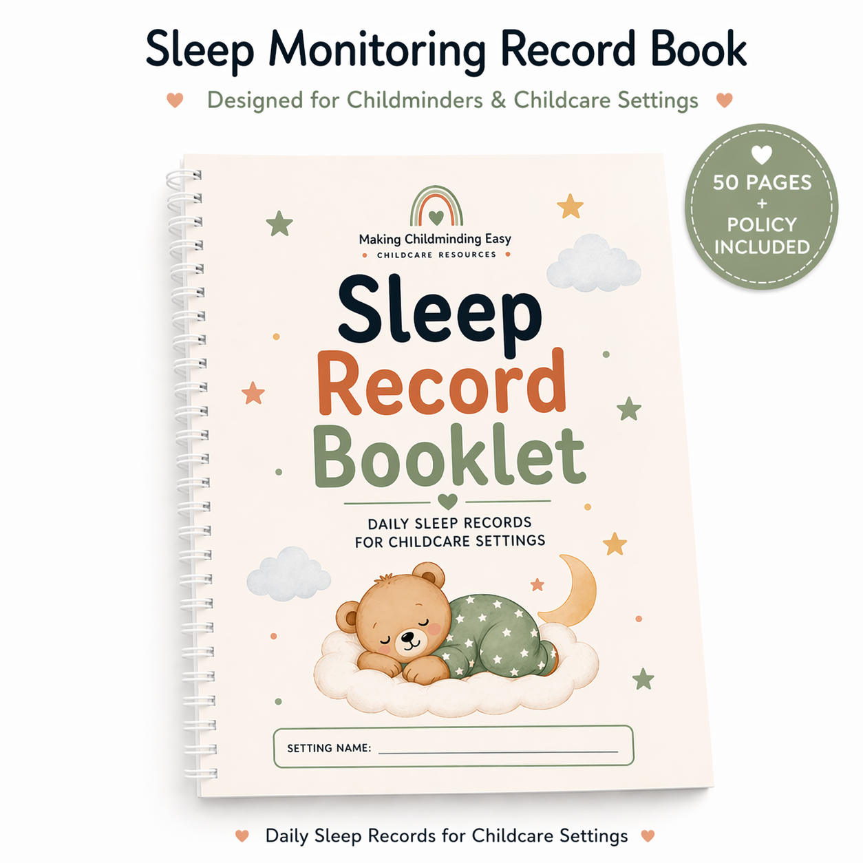 Sleep Monitoring Record Book | Childcare Sleep Log & EYFS Safe Sleep Policy