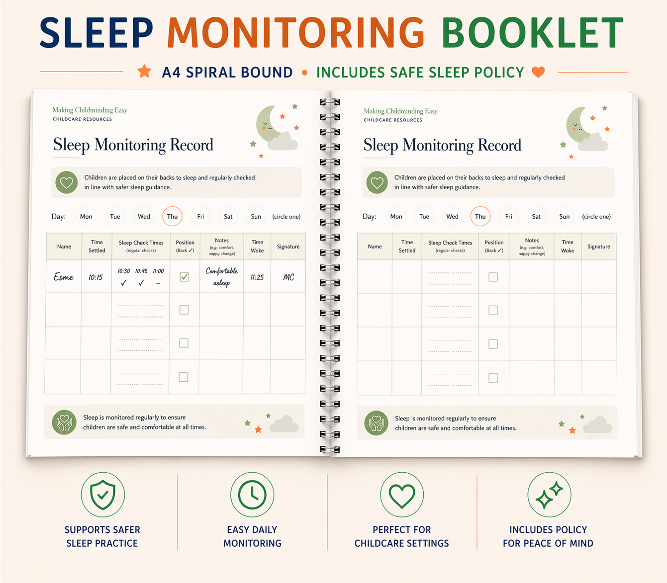 Sleep Monitoring Record Book | Childcare Sleep Log & EYFS Safe Sleep Policy